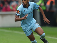 Roshaun Mathurin of Hartlepool United is in action during the Vanarama National League match between York City and Hartlepool United at LNER...