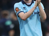 Daniel Dodds of Hartlepool United applauds the traveling fans during the Vanarama National League match between York City and Hartlepool Uni...