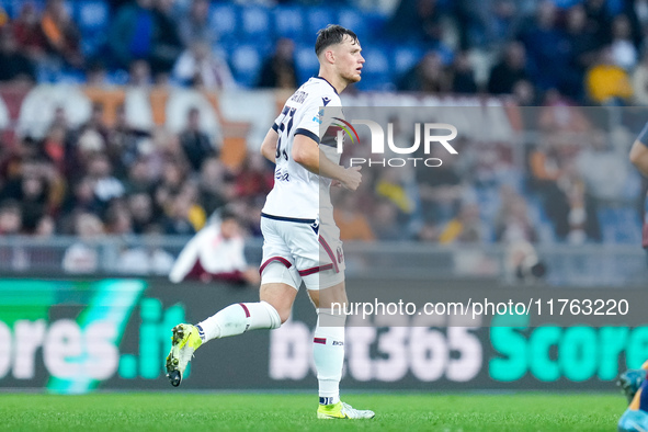 Sam Beukema of Bologna FC during the Serie A Enilive match between AS Roma and Bologna FC at Stadio Olimpico on November 10, 2024 in Rome, I...