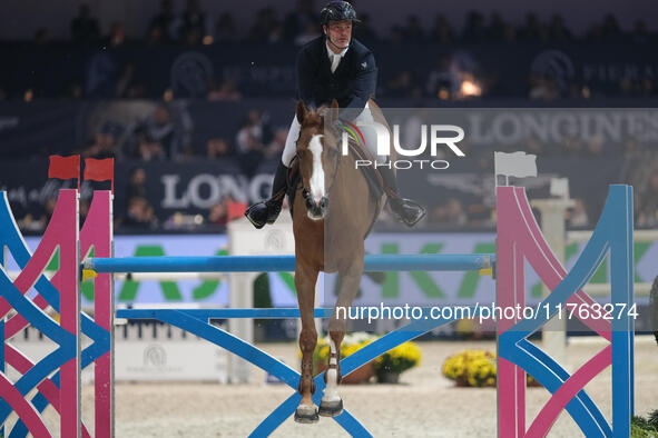 Gregory Cottard rides Gammelgaards Carola during the CSI5*-W Longines FEI Jumping World Cup 2024 Grand Prix presented by KASK at Pala Fimaut...