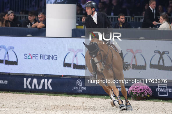 Mark McAuley rides Django Ste Hermelle during the CSI5*-W Longines FEI Jumping World Cup 2024 Grand Prix presented by KASK, at Pala Fimauto...