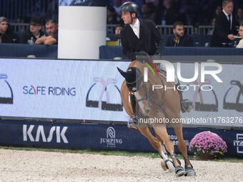 Mark McAuley rides Django Ste Hermelle during the CSI5*-W Longines FEI Jumping World Cup 2024 Grand Prix presented by KASK, at Pala Fimauto...