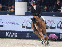 Mark McAuley rides Django Ste Hermelle during the CSI5*-W Longines FEI Jumping World Cup 2024 Grand Prix presented by KASK, at Pala Fimauto...