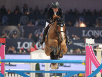 Mark McAuley rides Django Ste Hermelle during the CSI5*-W Longines FEI Jumping World Cup 2024 Grand Prix presented by KASK, at Pala Fimauto...