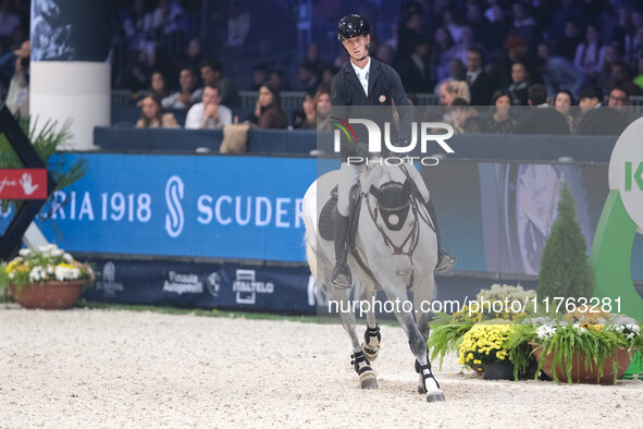 Kevin Jochems rides Camilla Van de Helle during the CSI5*-W Longines FEI Jumping World Cup 2024 Grand Prix presented by KASK at Pala Fimauto...