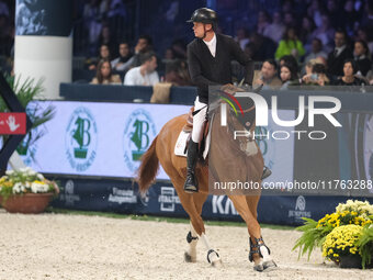 Jerome Guery rides Careca LS Elite during the CSI5*-W Longines FEI Jumping World Cup 2024 Grand Prix presented by KASK at Pala Fimauto in Ve...