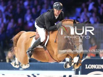 Jerome Guery rides Careca LS Elite during the CSI5*-W Longines FEI Jumping World Cup 2024 Grand Prix presented by KASK at Pala Fimauto in Ve...