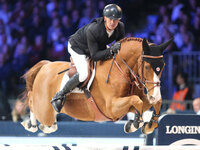 Jerome Guery rides Careca LS Elite during the CSI5*-W Longines FEI Jumping World Cup 2024 Grand Prix presented by KASK at Pala Fimauto in Ve...