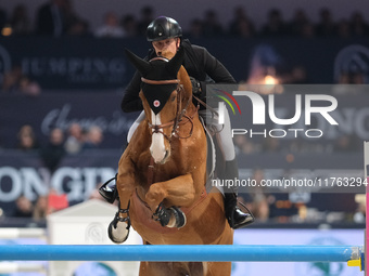 Jerome Guery rides Careca LS Elite during the CSI5*-W Longines FEI Jumping World Cup 2024 Grand Prix presented by KASK at Pala Fimauto in Ve...