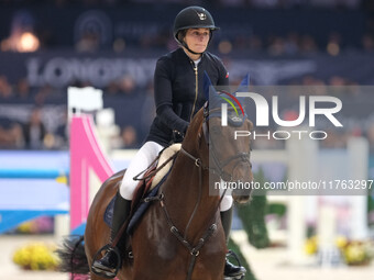 Jeanne Sadran rides Dexter de Kerglenn during the CSI5*-W Longines FEI Jumping World Cup 2024 Grand Prix presented by KASK at Pala Fimauto i...