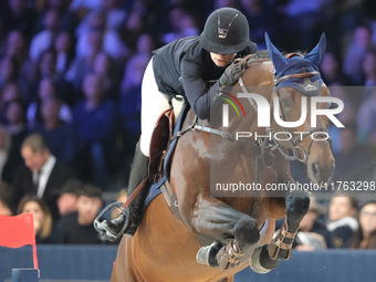 Jeanne Sadran rides Dexter de Kerglenn during the CSI5*-W Longines FEI Jumping World Cup 2024 Grand Prix presented by KASK at Pala Fimauto i...