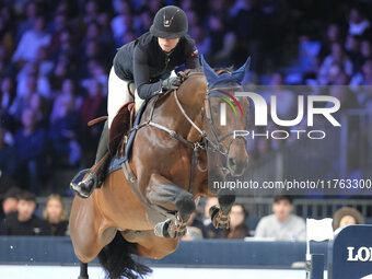 Jeanne Sadran rides Dexter de Kerglenn during the CSI5*-W Longines FEI Jumping World Cup 2024 Grand Prix presented by KASK at Pala Fimauto i...