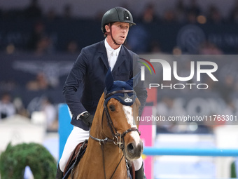 Ben Maher rides Point Break during the CSI5*-W Longines FEI Jumping World Cup 2024 Grand Prix presented by KASK, at Pala Fimauto in Verona,...