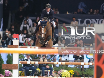 Ben Maher rides Point Break during the CSI5*-W Longines FEI Jumping World Cup 2024 Grand Prix presented by KASK, at Pala Fimauto in Verona,...