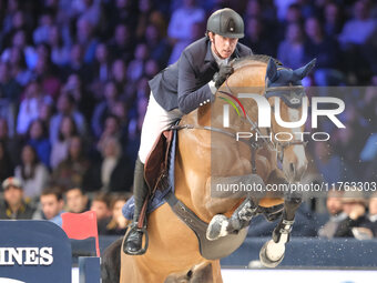 Ben Maher rides Point Break during the CSI5*-W Longines FEI Jumping World Cup 2024 Grand Prix presented by KASK, at Pala Fimauto in Verona,...