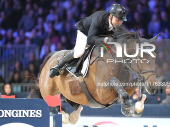 Paolo Paini rides Casal Dorato during the CSI5*-W Longines FEI Jumping World Cup 2024 Grand Prix presented by KASK at Pala Fimauto in Verona...