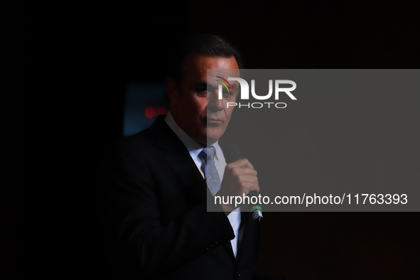 Fernando de la Mora, a Mexican tenor, speaks during the First World Mariachi Congress at the Teatro Esperanza Iris in Mexico City, Mexico, o...