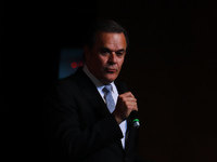 Fernando de la Mora, a Mexican tenor, speaks during the First World Mariachi Congress at the Teatro Esperanza Iris in Mexico City, Mexico, o...