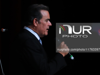 Fernando de la Mora, a Mexican tenor, speaks during the First World Mariachi Congress at the Teatro Esperanza Iris in Mexico City, Mexico, o...