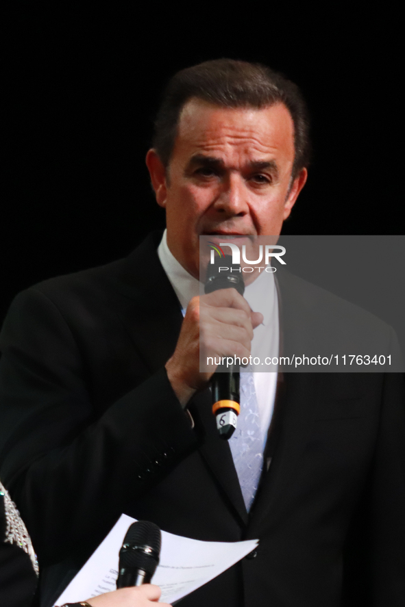 Fernando de la Mora, a Mexican tenor, speaks during the First World Mariachi Congress at the Teatro Esperanza Iris in Mexico City, Mexico, o...