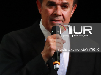 Fernando de la Mora, a Mexican tenor, speaks during the First World Mariachi Congress at the Teatro Esperanza Iris in Mexico City, Mexico, o...