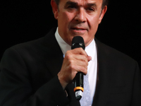 Fernando de la Mora, a Mexican tenor, speaks during the First World Mariachi Congress at the Teatro Esperanza Iris in Mexico City, Mexico, o...