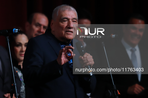 Martin Urieta, a Mexican singer-songwriter, speaks during the First World Mariachi Congress at the Teatro Esperanza Iris in Mexico City, Mex...