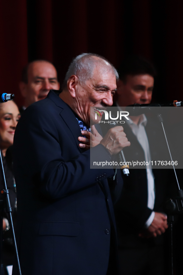 Martin Urieta, a Mexican singer-songwriter, speaks during the First World Mariachi Congress at the Teatro Esperanza Iris in Mexico City, Mex...