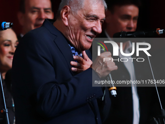 Martin Urieta, a Mexican singer-songwriter, speaks during the First World Mariachi Congress at the Teatro Esperanza Iris in Mexico City, Mex...