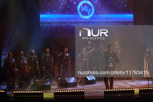 Members of Mariachi Vargas de Tecalitlan participate in the First World Mariachi Congress at the Teatro Esperanza Iris in Mexico City, Mexic...