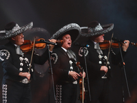 Members of Mariachi Vargas de Tecalitlan participate in the First World Mariachi Congress at the Teatro Esperanza Iris in Mexico City, Mexic...