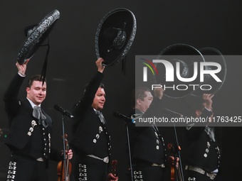 Members of Mariachi Vargas de Tecalitlan participate in the First World Mariachi Congress at the Teatro Esperanza Iris in Mexico City, Mexic...