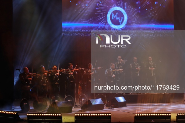 Members of Mariachi Vargas de Tecalitlan participate in the First World Mariachi Congress at the Teatro Esperanza Iris in Mexico City, Mexic...