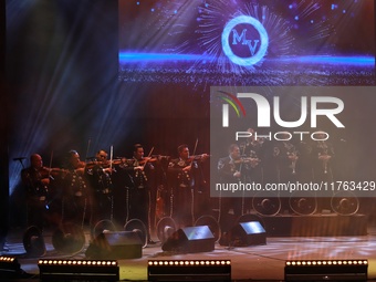 Members of Mariachi Vargas de Tecalitlan participate in the First World Mariachi Congress at the Teatro Esperanza Iris in Mexico City, Mexic...