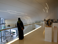 Visitors watch exhibitions in HeydarAliyev Centre in Baku, the capital of Azerbaijan on November 10, 2024. (