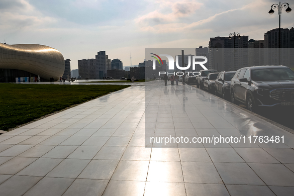 Heydar Aliyev Centre and reflective pavement is seen in Baku, the capital of Azerbaijan on November 10, 2024. 