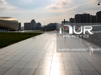 Heydar Aliyev Centre and reflective pavement is seen in Baku, the capital of Azerbaijan on November 10, 2024. (