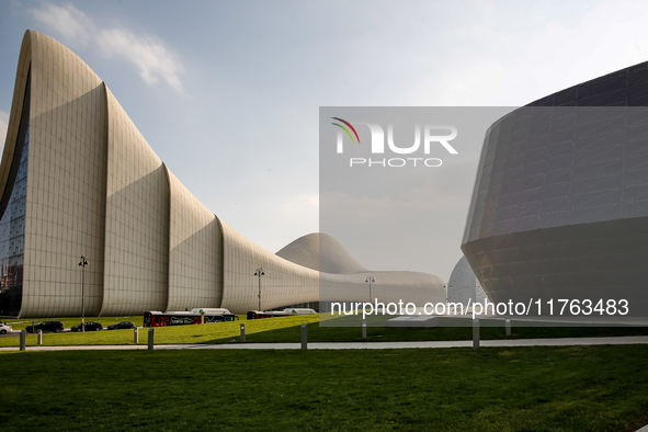 Heydar Aliyev Centre and Bacu Convention Centre are seen in Baku, the capital of Azerbaijan on November 10, 2024. 