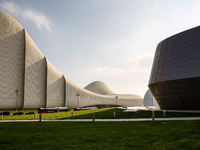 Heydar Aliyev Centre and Bacu Convention Centre are seen in Baku, the capital of Azerbaijan on November 10, 2024. (