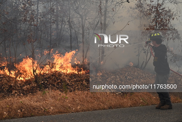 A wildfire impacts several forests in the area on Sunday morning in New York State as it is announced that a New York State parks employee w...