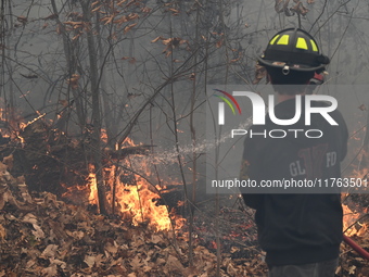 A wildfire impacts several forests in the area on Sunday morning in New York State as it is announced that a New York State parks employee w...