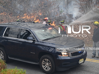 A wildfire impacts several forests in the area on Sunday morning in New York State as it is announced that a New York State parks employee w...