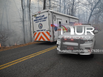 A wildfire impacts several forests in the area on Sunday morning in New York State as it is announced that a New York State parks employee w...