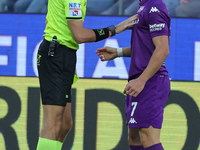 Referee Luca Zufferli speak with Riccardo Sottil during the Italian Serie A football match between ACF Fiorentina and Hellas Verona FC ,on N...