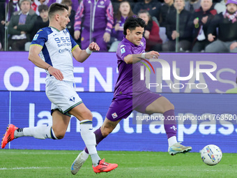 Riccardo Sottil of ACF Fiorentina controls the ball during the Italian Serie A football match between ACF Fiorentina and Hellas Verona FC ,o...