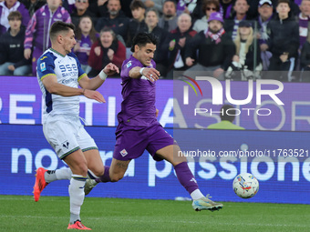 Riccardo Sottil of ACF Fiorentina controls the ball during the Italian Serie A football match between ACF Fiorentina and Hellas Verona FC ,o...