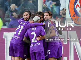 Moise Kean of ACF Fiorentina celebrates after scoring his team's goal during the Italian Serie A football match between ACF Fiorentina and H...