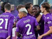 Moise Kean of ACF Fiorentina celebrates after scoring his team's goal during the Italian Serie A football match between ACF Fiorentina and H...