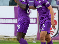 Moise Kean of ACF Fiorentina celebrates after scoring his team's goal during the Italian Serie A football match between ACF Fiorentina and H...