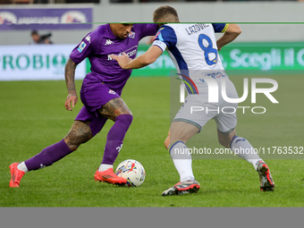 Domilson Cordeiro Dos Santos Dodo of ACF Fiorentina and Darko Lazovic of Hellas Verona FC ,battle for the ball during the Italian Serie A fo...